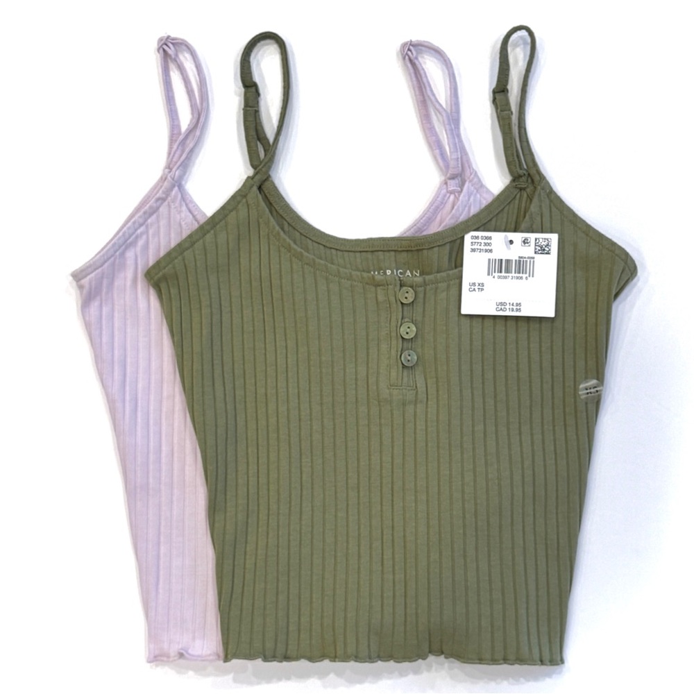 American Eagle Outfitters Ribbed Camisole SET - Purple & Green XS - NWT